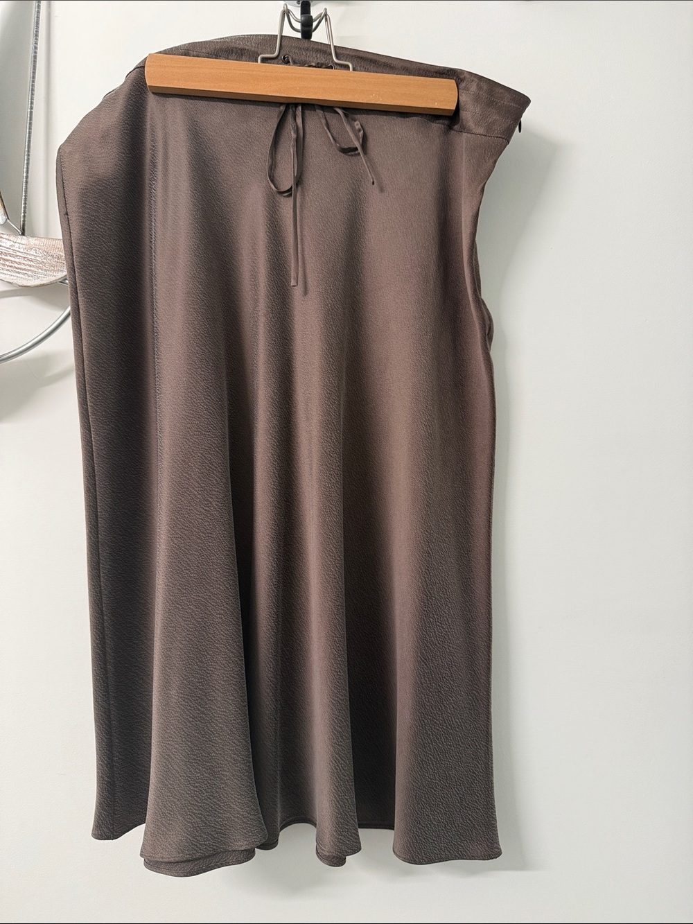 Brown Silk Bias Cut Skirt with Tie Waist
